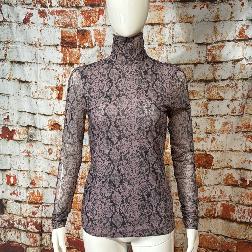 Cinq à Sept Snakeskin-Print Turtleneck in Sea Fog - Picture 3 of 7